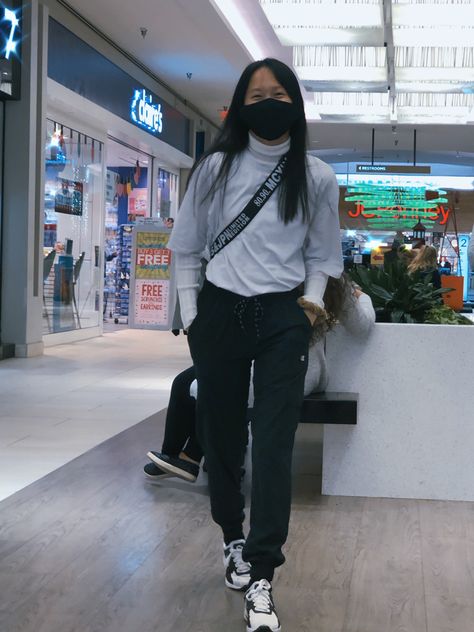 streetwear kpop fashion crossbody bag nike champion BTS love yourself jogger pant street wear white black aesthetic scrunchie mall outfit White Black Aesthetic, Bag Nike, Mall Outfit, Bts Love Yourself, Streetwear Outfits, Kpop Fashion, Love Yourself, Black Aesthetic, Jogger Pants