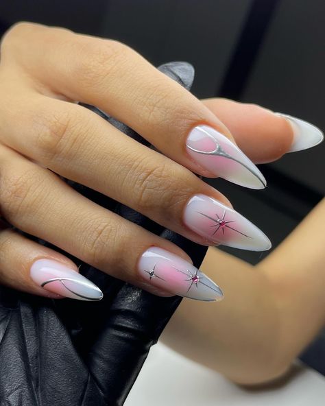 Im in loveee, I’m obsessed 🎀✨ Schedule your appointment now @femme__nails . . . . Femme Nails [Gel extensions, Gel nails, nail art, gel polish, aura nails, pink nails, silver nails, long nails, nail extensions, Gel-X] Light Aura Nails, Silver Nails Long, Nails Gel Extensions, Aura Nails Pink, Gel Nails Nail Art, Nail Art Gel Polish, Pop Art Nails, Aura Nails, Nails Silver