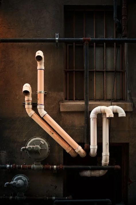 Plumbing Aesthetic, Plumber Aesthetic, Industrial Feminine, Pipes Aesthetic, Water Pipes Plumbing, Pipes Design, Exhibit Design Inspiration, Steampunk Drawing, Chicago Apartment