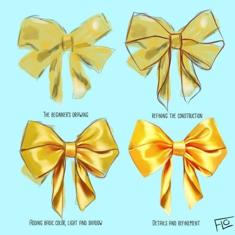 Beginner Artist, Top Paintings, Bow Art, Concept Art Tutorial, Digital Painting Techniques, Yellow Bow, How To Shade, Drawing Studies, Coloring Tutorial