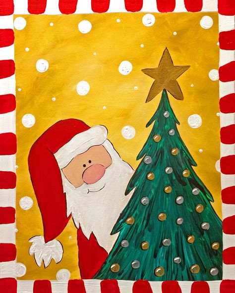 Santa Art For Kids, Christmas Artwork For Kids, Christmas Easy Paintings, Drawing Santa, Xmas Drawing, Christmas Art For Kids, How To Draw Santa, Art Christmas Tree, Christmas Art Projects