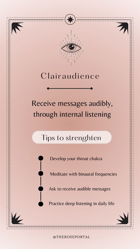 These messages can sound like your own thoughts. If the message is rooted in love, it's your intution. Clairaudience happens quick so it's important to develop your sense of presence to hear these messages #clairaudience #intution #psychic #guidance #innerknowing #spirituality #chakra Rooted In Love, Nature Witch, Eye Center, Psychic Development, Dream Journal, Spiritual Wisdom, Psychic Abilities, Spiritual Journey, Love And Light