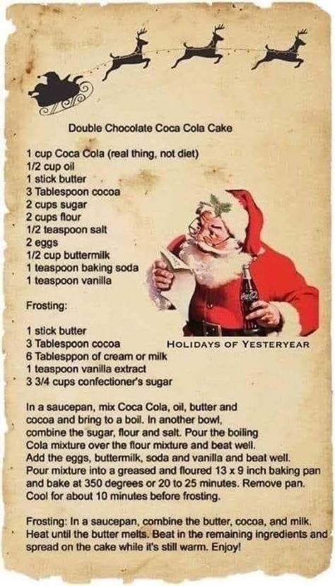 Holiday Creations | Facebook Vintage Christmas Recipes, Chocolate Coca Cola Cake, Coca Cola Cake, Apple Fritter Bread, Cola Cake, Old Time Christmas, Louisiana Cajun, Holiday Favorite Recipes, Cajun Cooking