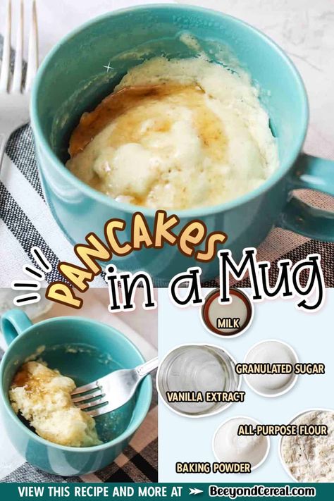 Pancakes in a mug are the perfect single serving breakfast for when you want something simple, easy, and delicious. Fluffy pancakes cooked to perfection with very little effort. Mug Pancake, Single Serving Breakfast, Pancake In A Mug, Single Serve Breakfast, Yummy Pancake Recipe, Mom Breakfast, Greek Yogurt Pancakes, Recipe For 1, Pancake Calories