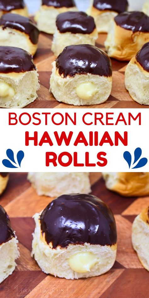 Hawaiian Roll Desert, Boston Cream Hawaiian Rolls, Recipes For Hawaiian Sweet Rolls, Hawaiian Rolls Dessert, Hawaiian Roll Recipes Dessert, Kings Hawaiian Recipes, Recipes Using Hawaiian Sweet Rolls, Hawian Roll Recipes, Hawaiian Roll Dessert Recipes