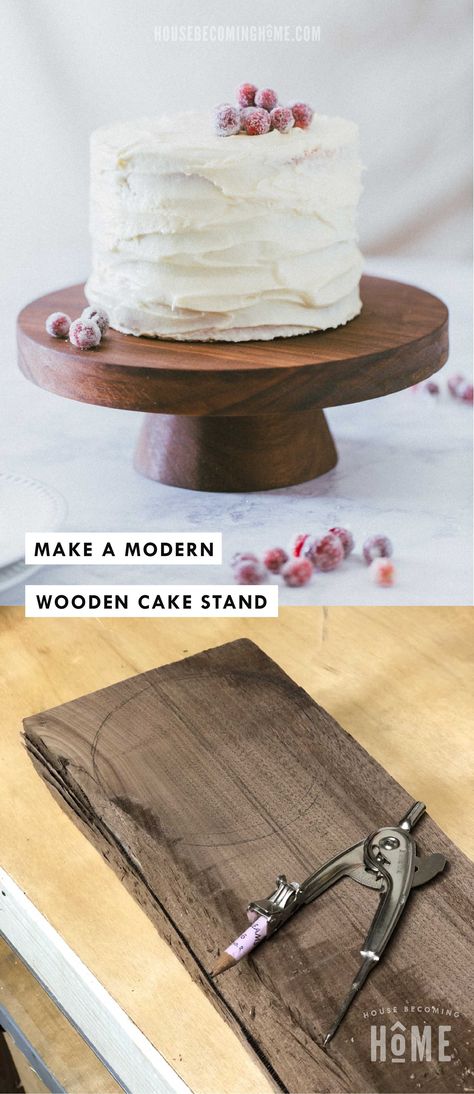 Make a Modern Wooden Cake Stand with a small amount of wood and a few power tools. A beautiful cake stand for weddings or parties. Wooden Cake Stand Diy, Wood Cake Stand Diy, Wooden Furniture Diy, Wooden Cake Plate, Drawers For Clothes, Built In Bunk Beds, Entertaining Dishes, Wood Wedding Cakes, Wooden Cake Stand