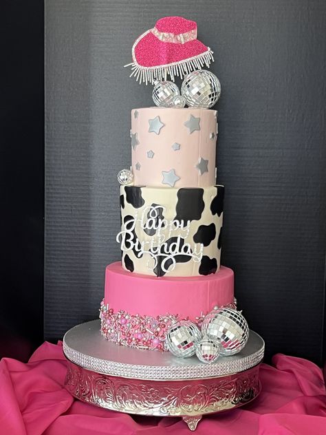 Disco Cowgirl Party Cake, Disco Cowgirl Birthday Cake, Pink Western Birthday Cake, Pink Cowgirl Party Cake, Cowgirl Hat Cake, Cowgirl Cakes Birthday, Rhinestone Cowgirl Birthday Cake, 18th Birthday Cake Cowgirl, Pink Western Cake Cowgirl Birthday