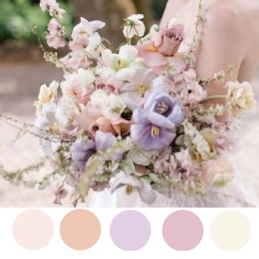 Beautiful peach, dusty orange, lavender, mauve and cream wedding color palette Lavender Mauve Wedding, Lavender Peach Sage Wedding, Lilac Colour Palette Wedding, Blush Ivory Lavender Wedding, Flower Bouquet Pastel Color Palettes, Peach Lilac Color Palettes, Lilac And Peach Flowers, Lilac And Dusty Rose Wedding, Lavender And Mauve Wedding