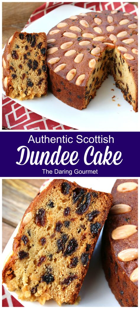 Authentic Scottish Dundee Cake by Daring Gourmet Scottish Dundee Cake, Dundee Cake Recipe, Dundee Cake, Scottish Desserts, Raisin Cake, Scottish Dishes, Irish Desserts, Welsh Recipes, Scottish Recipes