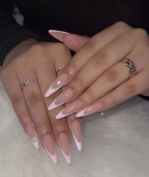 Long Acrylic Nails Almond, Long Almond Nail Designs, Nail Ideas French Tip, Rounded Stiletto Nails, Almond Nail Designs, Long Almond Nails, Long Almond, Acrylic Toe Nails, Diy Acrylic Nails