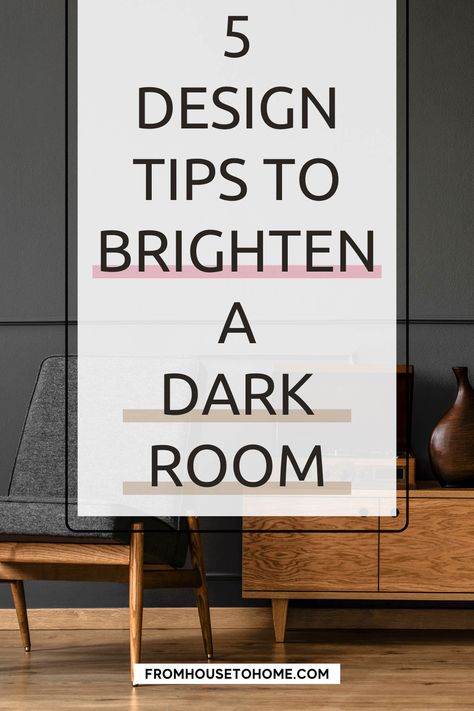 Learn all the interior designer tips on how to make a dark room look brighter! With these interior decorating ideas, you'll have your home decor looking beautiful in no time. | Decorating Ideas For The Home Rooms With No Windows, Brighten Up A Dark Room, Dark Home Office, Dark Living Room Ideas, Dark Grey Rooms, Brighten Room, Dark Dining Room, Dark Basement, Hidden Lighting