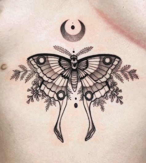 Girl Stomach Tattoos, Luna Moth Tattoo, Tatuaje Cover Up, Moth Tattoo Design, Insect Tattoo, Chest Tattoos For Women, Chest Piece Tattoos, Moth Tattoo, Stomach Tattoos