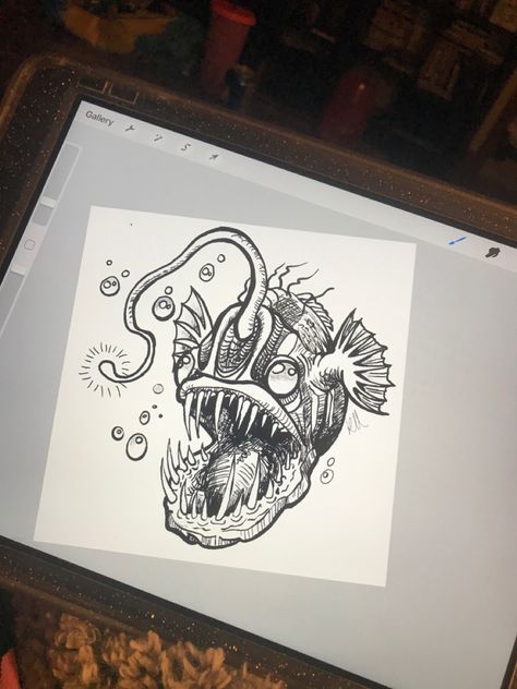 Anglerfish Drawing, Angler Fish Drawing Easy, Anglerfish Art, Anglerfish Tattoo, Anglerfish Mermaid, Angler Fish Drawing, Angler Fish Drawing Realistic, Anglerfish Illustration, Humpback Anglerfish