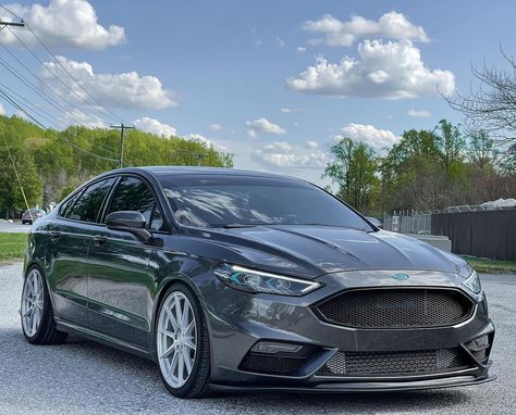 Can you name a more aggressive-styled sedan? This #ford #fusion is a serious show-stopper! Ford Fusion Accessories, Outfits Caballero, Fusion Ford, Ford Fusion Custom, Ford Focus Sedan, Fusion Sport, 1973 Mustang, Sport Sedan, Ford Ltd