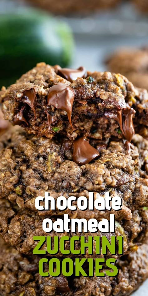 Chocolate Oatmeal Zucchini Cookies - Crazy for Crust Oatmeal Zucchini, Cookies With Oats, Chocolate Zucchini Cookies, Zucchini Oatmeal Cookies, Zucchini Cookie Recipes, Zucchini Chocolate Chip Cookies, Health Dessert Recipes, Zucchini Desserts, Zucchini Cookies