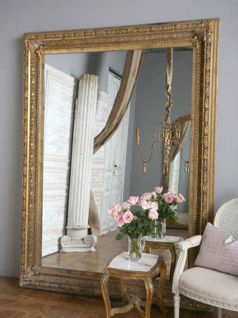 Eye For Design: Decorate With Large, Ornate Leaning Mirrors Large Framed Mirrors, Huge Mirror, Large Wall Mirror, Vintage Mirrors, Mirrors For Sale, Decoration Inspiration, Large Mirror, Style At Home, Contemporary Bedroom