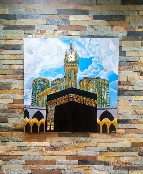 Kaaba Painting Art, Kaabah Painting Easy, Mecca Kaaba Painting, Kaba Sharif Painting On Canvas, Kaba Drawing, Karbala Painting, Kaba Painting, Mecca Painting, Islam Painting