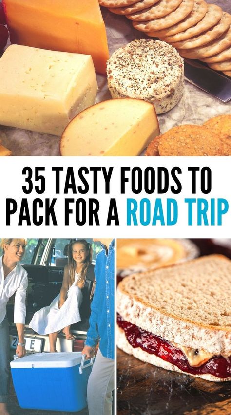 Food for a road trip, such as crackers, cheeses, peanut butter and jelly sandwiches and a cooler to pack it all in. Snacks To Travel With Road Trips, Car Ride Lunch Road Trips, Healthy Trip Snacks, Easy Road Trip Food Ideas, Food Road Trip Ideas, On The Go Food Road Trips, Foods To Pack For Road Trip, Packing Food For Road Trip Car Snacks, Road Trip Car Meals