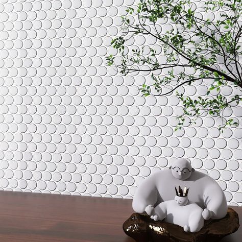 Supreme Tile Metro Round 0.8" x 0.8" Porcelain Penny Round Mosaic Wall & Floor Tile & Reviews | Wayfair Penny Floor, White Supreme, Penny Round Mosaic, Round Mosaic, Penny Round, Accent Tile, Mosaic Flooring, Natural Stone Tile, Porcelain Mosaic