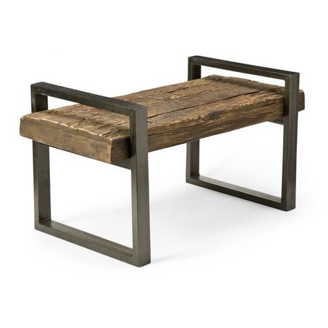 Plow and Hearth Reclaimed Wood And Iron Outdoor Bench is crafted from shorea wood railroad ties, some 100 years old or more. This dense, durable wood is proven to stand the test of time in the outdoors. Each exclusive, eco-friendly bench is unique, with characteristic natural distressing marks. The simple iron frame is powder coated in a rustic bronze finish. Perfect for patio or out in the yard. Metal Garden Benches, Outdoor Garden Bench, Wooden Garden Benches, Iron Bench, Picnic Bench, Into The Wood, Woodworking Bench, Diy Chair, Wooden Bench