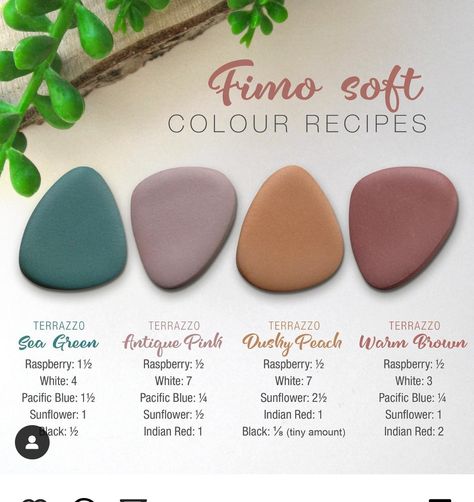 Fimo Color Recipes, Boho Chic Color Palette, Clay Color Palette, Polymer Clay Color Recipes, Chic Color Palette, Fimo Effect, Polymer Clay Recipe, Clay Recipe, Polymer Clay Embroidery