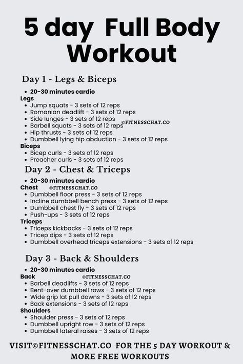 Get in shape and burn fat with these ! #fitness #workout Workout Split 5 Day Women, Workout Girly, 5 Day Workout Split, 5 Day Workout Plan, Weekly Gym Workouts, Workouts Women, 5 Day Workouts, 30 Minute Cardio, Resistance Training Workouts