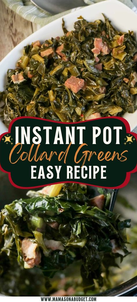 These Instant Pot Collard Greens are one of my favorite side dishes to make for Thanksgiving! So, easy and delicious. Instant Pot Collard Greens Recipe, Instant Pot Collard Greens, Best Collard Greens Recipe, Easy Collard Greens Recipe, How To Cook Collards, Greens Recipe Soul Food, Collard Greens With Bacon, Southern Collard Greens, Southern Greens