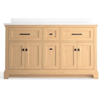 KOHLER Charlemont 60-in Light Oak Undermount Double Sink Bathroom Vanity with Pure White Quartz Top in the Bathroom Vanities with Tops department at Lowes.com Double Sink Bathroom, Double Sink Bathroom Vanity, Sink Bathroom Vanity, Bathroom Vanity Cabinets, Sink Bathroom, Bathroom Vanity Tops, Double Sink, Vanity Cabinet, White Quartz