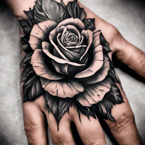 Mens Rose Tattoos, Black Rose Hand Tattoo, Hand Tattoos Men, Tiger Hand Tattoo, Cover Up Tattoos For Men, Meaningful Tattoos For Men, Rose Tattoo Ideas, Rose And Butterfly Tattoo, Rose Tattoo On Arm