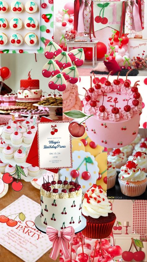 Cherry Party, Surprise Birthday Decorations, Aesthetic Cake, Bridal Shower Inspo, Cherry Baby, 26th Birthday, 29th Birthday, Christmas Birthday Party, 23rd Birthday