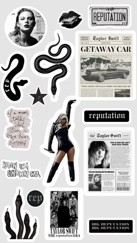 Reputation stickers 🐍 Reputation Stickers, Reputation Taylor Swift, Collage Scrapbook, Taylor Swift Posters, Scrapbook Stickers Printable, Taylor Swift Lyrics, Journal Stickers, Scrapbook Stickers, Printable Stickers