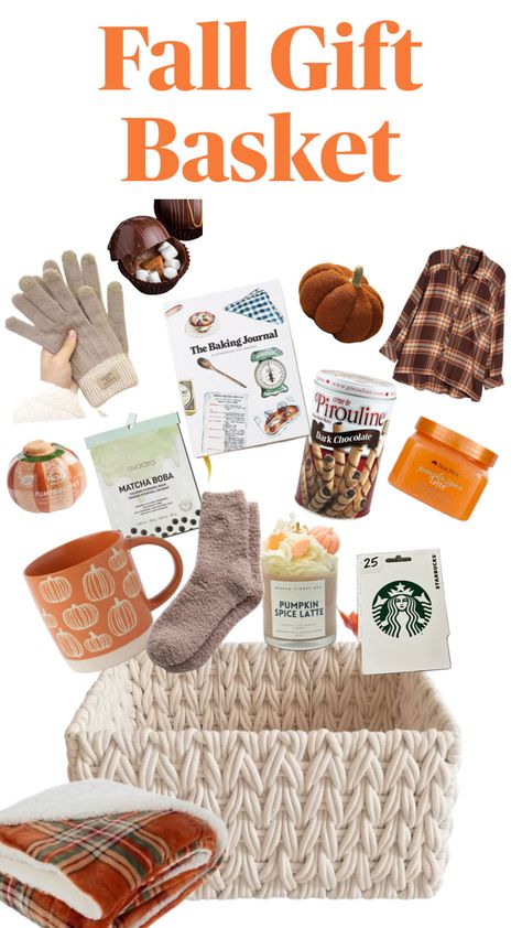 Fall Giveaway Ideas, Fall Basket Ideas, School Fall Festival, Fall Basket, Fall Gift Baskets, Starbucks Pumpkin Spice Latte, Boo Baskets, Boo Basket, Fall Gifts