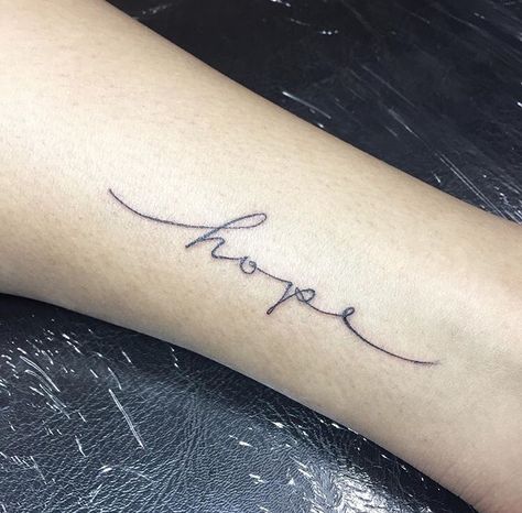 The Word Hope Tattoo, Hope In Cursive Tattoo, Hope Cursive Tattoo, Hope Tattoos For Women Words, Tattoo Ideas Female Hope, Hope Script Tattoo, Hope Symbol Tattoo, Hope Tattoo Fonts, Hope Tattoos For Women