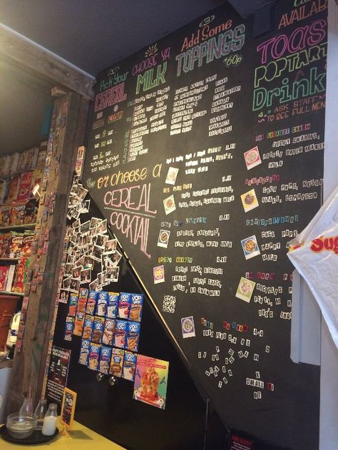 Cereal Restaurant, Cereal Cafe, Cereal Party, Comic Book Crafts, Cafe Bar Design, Best Restaurants In London, Board Game Cafe, Cafe London, Retail Ideas