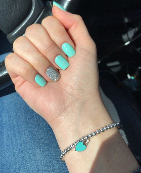 Tiffany Nail Color, Short Square Turquoise Nails, Aqua Nails Short, Tifanny Blue Nails, Aqua Square Nails, Tiffany Color Nails, Tiffany And Co Inspired Nails, Aqua Nails Design Ideas Short, Tiffany Inspired Nails