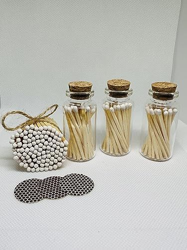 3X White Tip Matches in a Glass Jars with Strikers on Base + 100 White Matches for Refill + 3X Striking Pads White Tip, Colorful Candles, Home Candles, Wedding Matches, Handmade Candles, Practical Gifts, Glass Jars, Birthday Parties, Candles