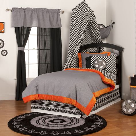 Teyo's Tires Bedding Set - He can't sleep in the garage, but with the Teyo's Tires Bedding Set you can bring the garage to your little mechanic. The gray and orange ... Kids Twin Bedding Sets, Cars Room, Car Bedroom, Toddler Bed Set, Green Duvet, Twin Bed Sets, Big Boy Room, Kids Bedding, Comforter Set