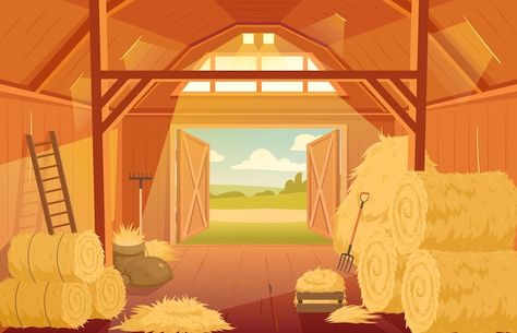 Stable Illustration, Shed Room, Barn Illustration, Hay Shed, Barn Drawing, Building Vector, Easy Animal Drawings, House Cartoon, Barn Interior