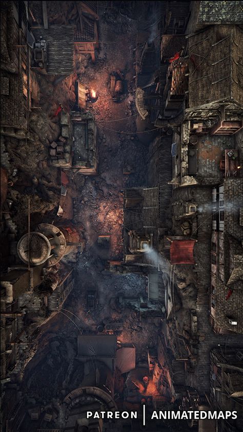 #animatedmaps #animateddungeonmaps #dnd #fantasy #underground #animated #battlemap #shanty #day #street #rift #crack #poor #shelter #day #town #city #ruins #slums #ramshackle Slums Fantasy Art, Dnd Alley Battle Map, Battlemaps Dnd City, Fantasy Slums, Animated Battlemap, Dnd City, Dnd Aesthetic, Dnd Resources, City Ruins