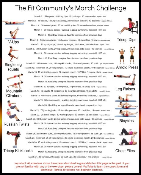 March workout plan!  Thank you Fit Community!! March Workout, Tracy Anderson Workout, 60 Day Challenge, 30 Minute Cardio, March Challenge, Fitness Jobs, Tracy Anderson, Tricep Dips, Bicep Curls