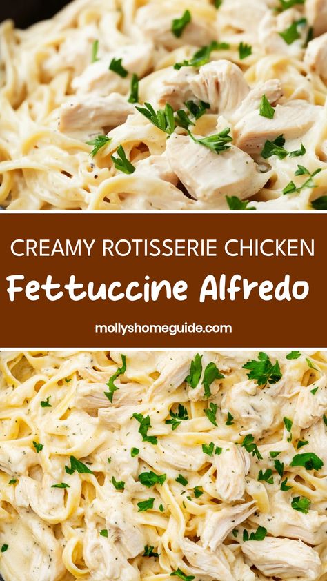 Indulge in the rich and creamy flavors of our homemade Rotisserie Chicken Fettuccine Alfredo. This classic Italian dish is a perfect combination of tender rotisserie chicken, al dente fettuccine noodles, and velvety Alfredo sauce. With just a few simple ingredients, you can create a decadent meal that will impress your family and friends. Crockpot Chicken Fettuccine Alfredo, Chicken Alfredo With Rotisserie Chicken, Fettucine Alfredo With Chicken, Rotisserie Chicken Alfredo, Fettucini Alfredo Chicken, Chicken Penne Alfredo, Homemade Rotisserie Chicken, Best Chicken Alfredo, Easy Chicken Fettuccine Alfredo