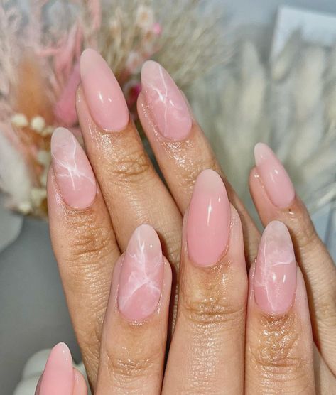 Rose Quartz French Tip Nails, Quartz Nail Designs, Rose Water Nails, Quartz Nail Art, Reverse French Nails, Rose Quartz Nails, Quartz Nails, April Nails, Water Nails