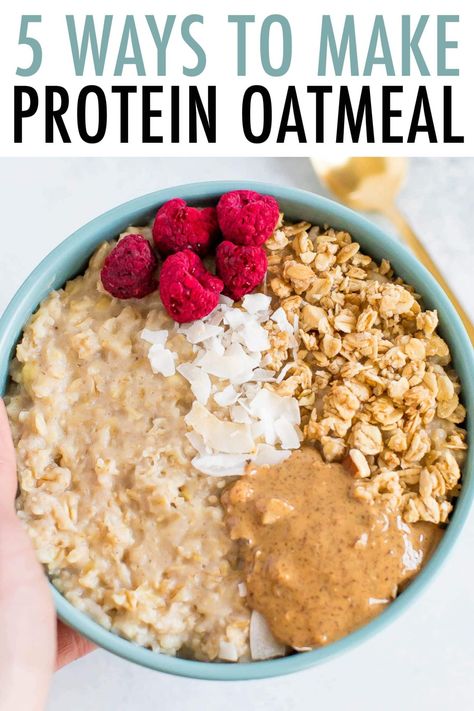 Want to make your oatmeal even healthier? I've got you covered with 5 delicious and easy ways to boost the protein content of oatmeal so that it will keep you full until lunch. Greek Yogurt Oatmeal, Oatmeal And Eggs, Oatmeal Toppings, Protein Oatmeal, Lost 100 Pounds, Quit Drinking, High Protein Breakfast, Healthy Diet Recipes, Protein Breakfast