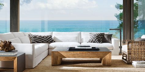 Restoration Hardware Beach, Rh Beach House, Restauration Hardware, Jute Rug Living Room, Furniture Vanity, Bath Furniture, Restoration Hardware, Outdoor Sectional Sofa, Design Concept