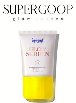 Supergoop glow screen offers not only great SPF protection, but the prettiest shimmer and glow! Glowy Primer, Supergoop Glow Screen, Supergoop Glowscreen, Glow Screen, Broad Spectrum Sunscreen, Vitamin B5, Hyaluronic Acid, Blue Light, Sunscreen