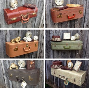 Upcycled Suitcase Luggage Wall Shelf by The Cherry Chic - eclectic - wall shelves - Etsy Suitcase Shelves Diy, Luggage Display, Suitcase Shelf, Upcycled Suitcase, Oklahoma Rose, Suitcase Shelves, Travel Themed Bedroom, Travel Themed Room, Suitcase Decor