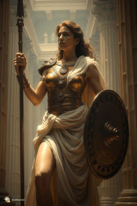 A magnificent tribute to the goddess who ruled with wisdom and strategy. Her armor reflects the glory of ancient civilizations and their myths. Follow for more mythological masterpieces! #AthenaWarrior #GreekGods #MythologyLovers #VisualArt Ancient Queen, Ancient Myths, Ancient Books, Greek Gods, Ancient Civilizations, Greek Mythology, Digital Artwork, Storytelling, Visual Art