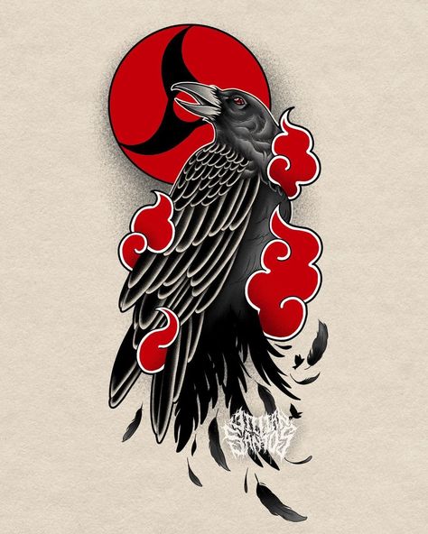 Naruto Crow Tattoo, Itachi Crow Tattoo Design, Crow With Sharingan Tattoo, Itachi Crow Wallpaper, Itachi Crows Tattoo, Itachi And Crows, Black Anime Tattoos, Itachi Raven Tattoo, Akatsuki Tattoo Design