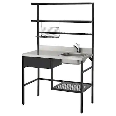 RÅVAROR Mini-kitchen - black - IKEA Above The Kitchen Sink, Modular Cabinets, Kitchen Modular, Kabinet Dapur, Brass Kitchen Faucet, Small Fridges, Kitchen Black, Sink Units, Frame Shelf