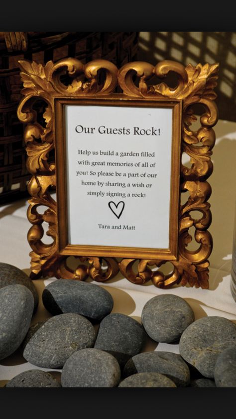 You guys Rock!  Wishing stones-garden memories Wedding Guest Signing, Rustic Mountain Wedding, Rock Sign, Wishing Stones, Rock Wedding, Guest Signing, 50th Party, Guest Book Sign, Orlando Wedding